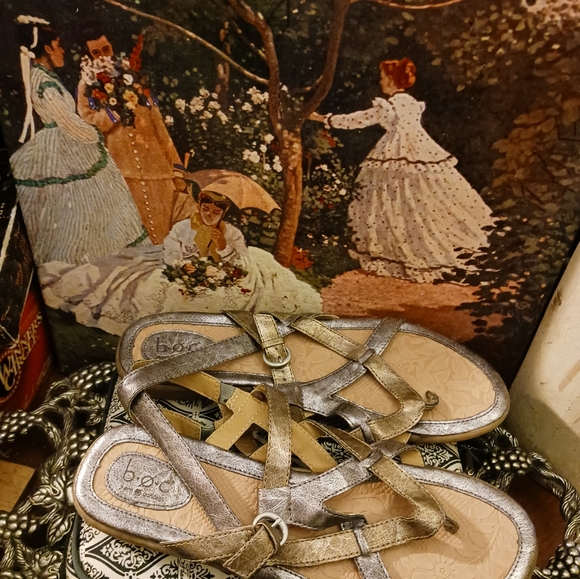 👡Boc Born Concept Lady Size 11 Bronze Silver Ankle Strap Flat Gladiator Sandal - Picture 10 of 11